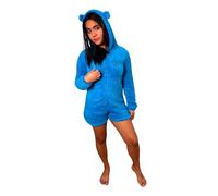 Pyjama Combinaison Short Polaire Femme Pilou Pilou Grenouillère Cosplay Onesie Animaux Deguisement Costume (FR/ES, Alpha/Lettres, TG, Taille Normale, Taille Normale, Bleu)