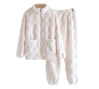 Pyjama corail assorti en polaire avec fermeture éclair intégrale - Vêtements de nuit chauds unisexes - Vêtements de nuit thermiques doux - Col montant - Haut avec bas resserré - Vêtements de nuit