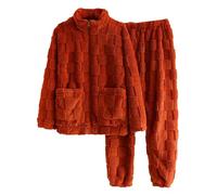 Pyjama corail assorti en polaire avec fermeture éclair intégrale - Vêtements de nuit chauds unisexes - Vêtements de nuit thermiques doux - Col montant - Haut avec bas resserré - Vêtements de nuit