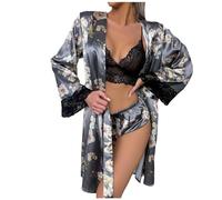 Pyjama Coton Femme, Ensemble Pyjama Femme ÉLéGant avec Dentelle Et Cardigan pour Un Sommeil Confortable Et Une Tenue De Nuit Sensuelle