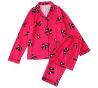 Pyjama Couple Assorti Amoureux,Pyjama en Satin De RêVe avec Haut à Manches Longues Imprimé NœUd Et Pantalon Long - Nuit Confortable pour La Saint-Valentin