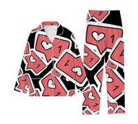 Pyjama Couple Rigolo,Femmes DéContracté VêTements De Maison Saint Valentin Lettre Amour Imprimé Pyjamas à Manches Longues Pantalon Ensemble