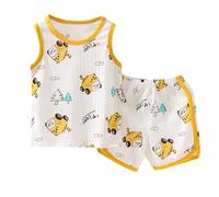 Pyjama Court 2 pièces pour Enfants Ensemble De Pyjamas Manches Courtes té Coton Imprimé Enfant Unisexe Confortable et Doux T-Shirt Crop Top Short Bambin 1-5 Ans