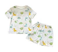 Pyjama Court 2 pièces pour Enfants Ensemble Deux T-Shirt Manches Courtes et Shorts Plage T Shirt Enfant Unisexe Confortable Doux Pyjashort Set Tout-Petit Bébé