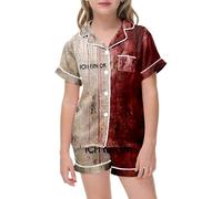 Pyjama Court 2 pièces pour Enfants T-Shirt et Short Manches Courte Tops en Soie Boutonné Ensembles de Pyjamas imprimés Mignons Coton Mignonne Dinosaure Bébé Four Seasons