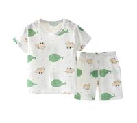 Pyjama Court 2 pièces pour Enfants T Shirt Tops et Pjs Shorts Manches Courtes avec Haut Short Ensemble T-Shirt Unisexe Confortable Doux Pyjashort Set Tout-Petit Bébé