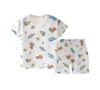 Pyjama Court 2 pièces pour Enfants T Shirt Tops et Pjs Shorts Manches Courtes avec Haut Short Ensemble T-Shirt Unisexe Confortable Doux Pyjashort Set Tout-Petit Bébé