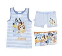 Pyjama court à bavoir Bluey - Couleur bleue - Taille 5 ans - Pyjama dans la trousse de toilette - 100% coton 145gsm - Imprimé Bluey et Bingo - Produit Original Fabriqué en Espagne