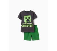 Pyjama Court En Coton Avec Imprimé Minecraft Gris Foncé 6/7A