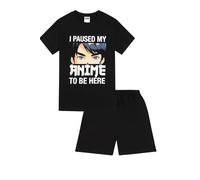 Pyjama court en coton avec inscription « I Paused My Anime To Be Here » pour enfants, Noir , 13 ans