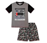 Pyjama court en coton avec inscription « Not Sleeping Just Recharging » pour garçon Gris Rouge, Gris Rouge, 12-13 ans