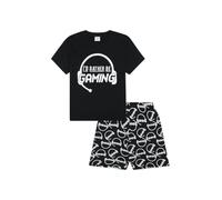 Pyjama court en coton pour garçon avec inscription « I'd Rather Be Gaming », noir - Noir - 11-12 ans