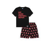Pyjama court en coton pour garçon Eat Sleep Football Rouge, Noir , 10-11 ans