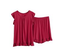 Pyjama court pour femme imprimé cils - Ensemble pyjama en coton deux pièces - Haut sans manches et short de sommeil pour l'été - Vêtement de détente confortable - Ensemble pyjama