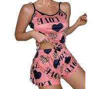 Pyjama court pour femme mignon vêtements d'intérieur avec bretelles Saint-Valentin amour cœur imprimé combinaison de loisirs pyjama léger pour femme décontracté ensembles de pyjamas baggy vêtements de