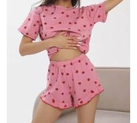 Pyjama Court pour femme Polyester Élasthanne Doux Respirant Pyjama | cœur pour tendance, design romantique, parfait pour ajouter une touche d'amour à votre garde-robe de nuit