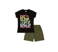 Pyjama court pour filles avec inscription « Eat Sleep Dance » arc-en-ciel, Noir , 11-12 ans