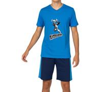 Pyjama court pour garçon, en jersey single doux en 100% coton et avec un pantalon en forme de bermuda (DE/NL/SE/PL, Numérique, Regular, Skateboard Bleu), 164