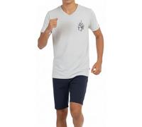 Pyjama court pour garçon, jersey simple doux 100 % coton et pantalon en forme de bermuda, gris mélangé, 176