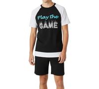 Pyjama court pour garçon, jersey simple doux en 100 % coton et avec pantalon en forme de bermuda, Play The Game, 152
