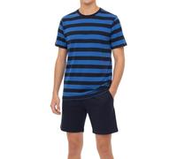 Pyjama court pour garçon, jersey simple doux en 100 % coton et pantalon en forme de bermuda, bleu foncé, 152