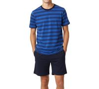 Pyjama court pour garçon, jersey simple doux en 100 % coton et pantalon en forme de bermuda, Bleu foncé mélangé, 152