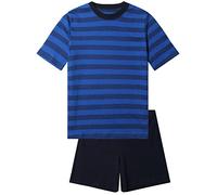 Pyjama court pour garçon, jersey simple doux en 100 % coton et pantalon en forme de bermuda, Bleu foncé mélangé, 140