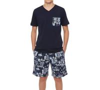 Pyjama court pour garçon, jersey simple doux en 100 % coton et pantalon en forme de bermuda, bleu nuit, 164
