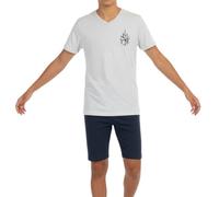 Pyjama court pour garçon, jersey simple doux en 100 % coton et pantalon en forme de bermuda, Gris mélangé, 176