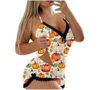 Pyjama d'allaitement imprimé short 2 pièces ensemble vêtements de nuit dentelle dos nu lingerie pantalon chaud chemise de nuit chouette, Orange, XXL