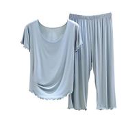 Pyjama de couleur unie à col rond et manches courtes pour femme - Robe de chambre pour femme - Grande taille extra longue, H, M