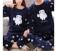 Pyjama de Couple en molleton de corail, 2 pièces/ensemble, épais, rembourré, chaud, pour hommes, vêtements de maison, haut + pantalon, automne et hiver Stripe