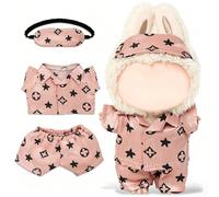 Pyjama de Luxe for Labubu 17cm - Set 3 Pièces Tendance Nuit Douce, Vêtements de Poupée Designer (Poupée Non Incluse), Accessoires Mode pour Thème Nuit Confortable (Vêtements Roses)