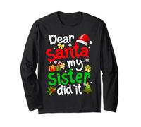 Pyjama de Noël amusant avec inscription « Dear Santa My Sister Did It » Manche Longue