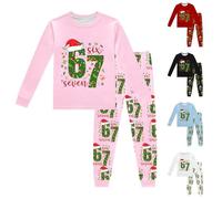 Pyjama de Noël assorti pour la famille 67 vêtements de nuit imprimés de Noël doux à manches longues col rond et pantalon Ensemble de pyjama pour femmes et hommes, rose, L