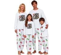 Pyjama de Noël assorti pour la famille 67 - Vêtements de nuit imprimés - Pyjama doux à manches longues et pantalon - Vêtements de nuit tendance pour femmes et hommes, Blanc-B, 6-8 Years
