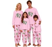 Pyjama de Noël assorti pour la famille 67 - Vêtements de nuit imprimés - Pyjama doux à manches longues et pantalon - Vêtements de nuit tendance pour femmes et hommes, e-bleu, 10-12 Years