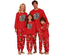 Pyjama de Noël assorti pour la famille 67 - Vêtements de nuit imprimés - Pyjama doux à manches longues et pantalon - Vêtements de nuit tendance pour femmes et hommes, Rouge-b, L