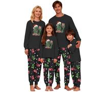 Pyjama de Noël assorti pour la famille 67 - Vêtements de nuit imprimés - Pyjama doux à manches longues et pantalon - Vêtements de nuit tendance pour femmes et hommes, Noir #2., XL