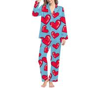 Pyjama de Noël en polaire pour femme - Vêtement de détente chaud - Hiver - Printemps - Loisirs - Saint-Valentin - Nœud - Amour - Imitation - Couleur ample - Pyjama d'été pour femme - Ensemble de