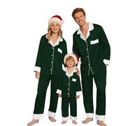 Pyjama de Noël en Soie pour la Famille 2025 avec Chemise boutonnée Manches Longues et Pantalon en Satin Confort Ensembles De Pyjama À Revers Long Chaud Doux pour Fêtes Et Nuit De Vacances