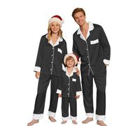 Pyjama de Noël en Soie pour la Famille 2025 avec Chemise boutonnée Manches Longues et Pantalon en Satin Confort Ensembles De Pyjama À Revers Long Chaud Doux pour Fêtes Et Nuit De Vacances