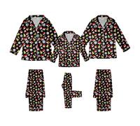 Pyjama de Noël familial assorti graphique Merry Christmas Renne Mommy and Me Vacances Père Noël Pyjama confortable en satin pyjama Noël 2025 couples pour femmes hommes doux, C_black, XL