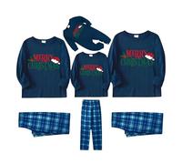 Pyjama de Noel Famille Bleu,Tenue Famille Assortie Noel,Pyjama de Noël Familles Assortis,Vêtement de Nuit à Manches Longues avec Imprimé,Christmas Pyjamas Noël pour Femme Homme Enfant Bébé Couple