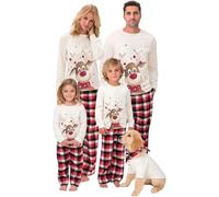 Pyjama de Noel Famille - Manche Longue Imprimé Xmas Pyjamas Ensemble Automne Hiver Costume Set Doublés de Nuit d’imprimés de Rennes et de Flocons de Neige Couples Homme Femme Enfant Bébé Vêtement