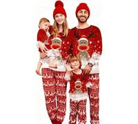 Pyjama de Noel Famille - Manche Longue Imprimé Xmas Pyjamas Ensemble Automne Hiver Costume Set Doublés de Nuit d’imprimés de Rennes et de Flocons de Neige Couples Homme Femme Enfant Bébé Vêtement