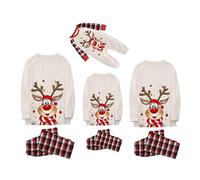 Pyjama de Noel Famille - Manche Longue Imprimé Xmas Pyjamas Ensemble Automne Hiver Costume Set Doublés de Nuit d’imprimés de Rennes et de Flocons de Neige Couples Homme Femme Enfant Bébé Vêtement