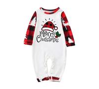 Pyjama De Noël Famille Manches Longues Combinaison Pyjama Jumpsuit Costume Maison Barboteuse Impirmé Des Bonnet De Noël Ensemble Bébé Automne Hiver Pyjama Une Pièce Pour Bébés De Noël (Red, 3-6Months)