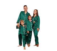 Pyjama de Noel Famille, Pyjama Noël Femme Homme Vêtements de Nuit Pyjamas Hiver pour la Famille Assortis Christmas Satin à Manches Longues Impirmé des Cerfs de Noël Père-Mère Garçon Fille Noël