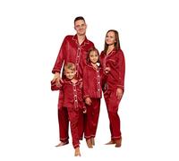 Pyjama de Noel Famille, Pyjama Noël Femme Homme Vêtements de Nuit Pyjamas Hiver pour la Famille Assortis Christmas Satin à Manches Longues Impirmé des Cerfs de Noël Père-Mère Garçon Fille Noël